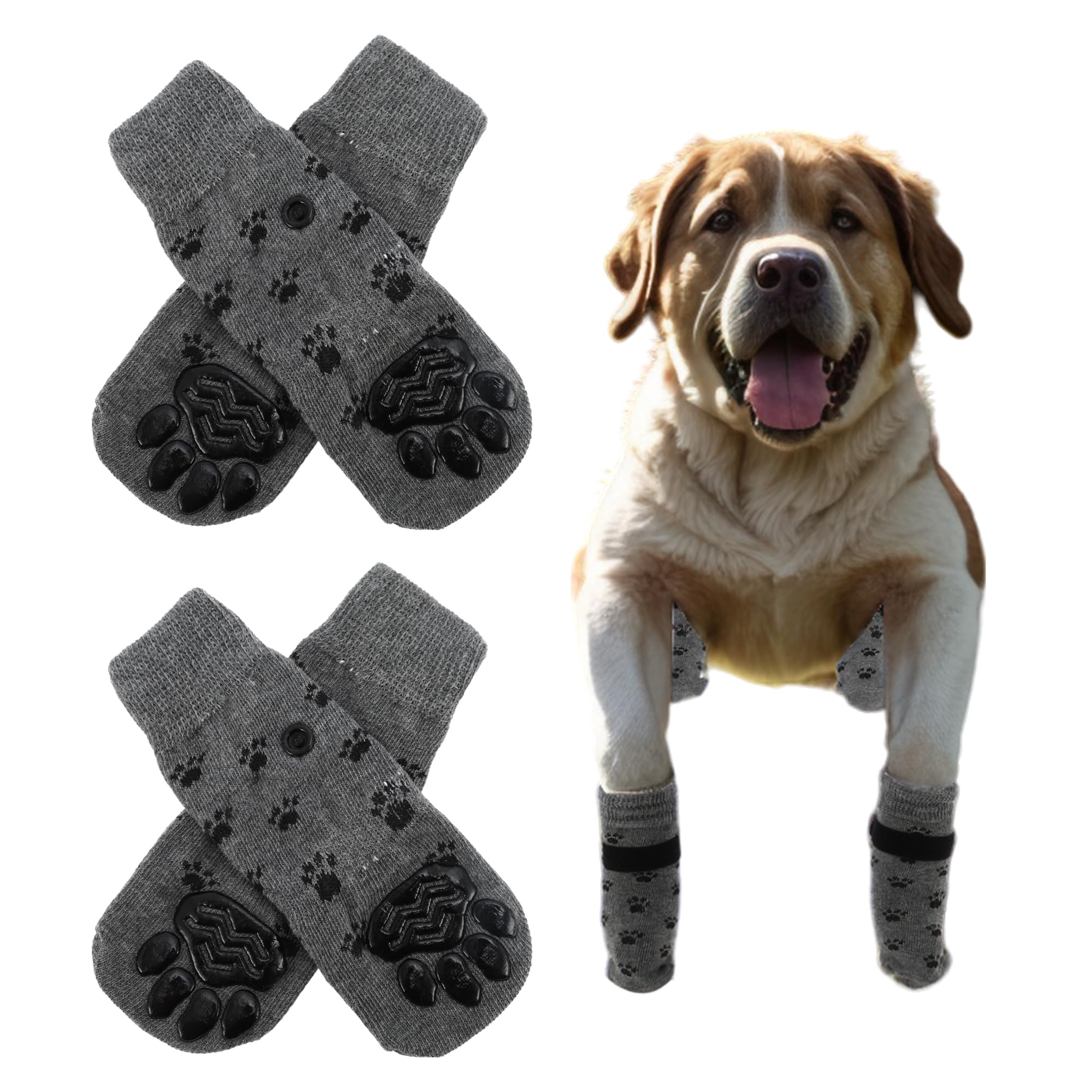CAPASTEC 4 Pcs Non-Slip Dog Socks with Adjustable Sticky Tapes, Pet Socks for Dogs, Dog Paw Protection for Hardwood Floors, Gray, S
