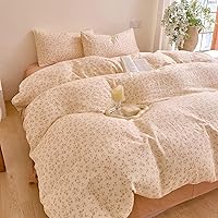 Vista 189 de 3 piezas de juego de funda de edredón tamaño individual XL, funda de edredón blanca con estampado floral azul, ropa de cama coquette de algodón