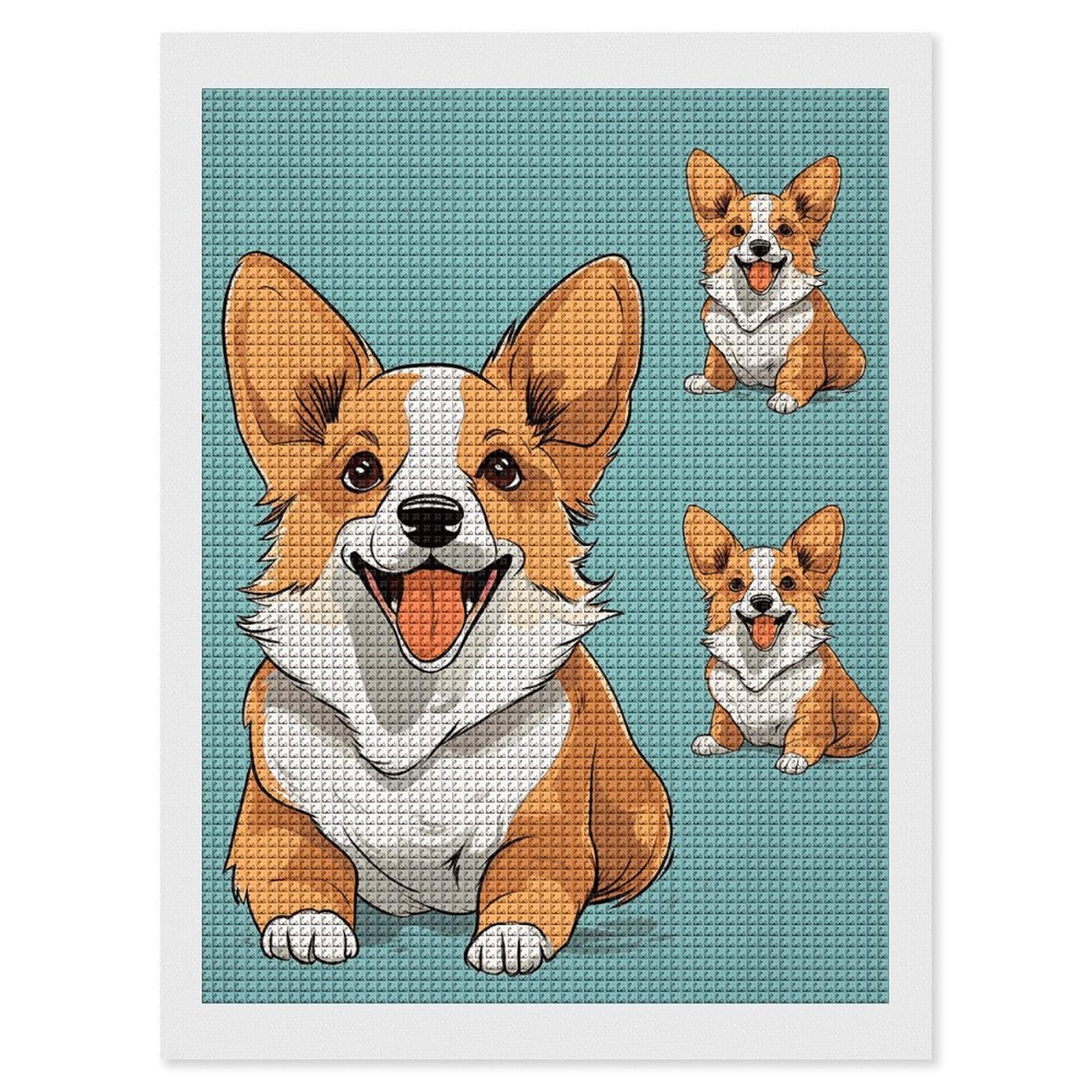 Corgi Cute Dog Diamond Art Kits for Adults, DIY 5D Diamonds Painting Kits for Beginner, Round Full Drill Diamond Dots Painting, 12"x16" Diamonds Pictures Gem Art and Crafts Wall Decor