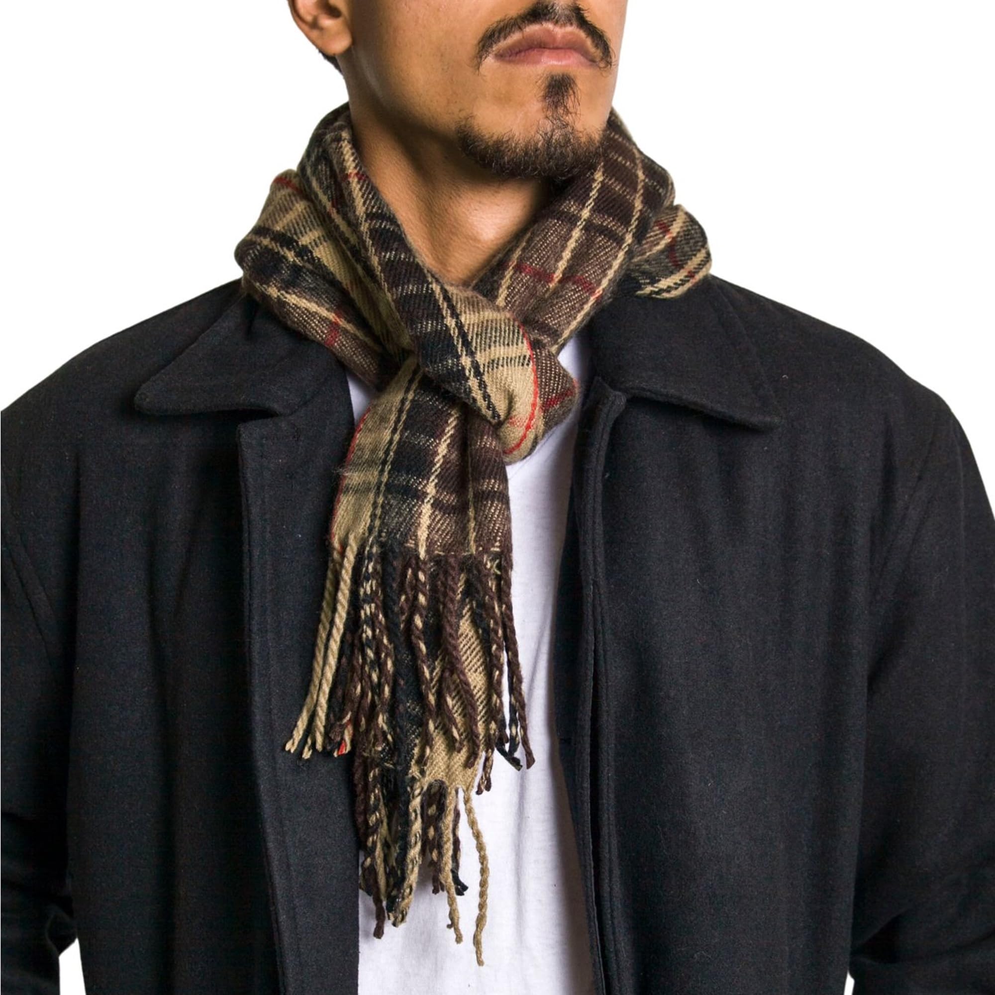 alpine swiss Écharpe à carreaux pour hommes Écharpes d'hiver douces unisexe, plaid marron, taille unique