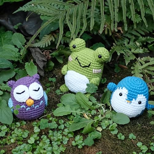 Miniatura 4 de Madwave Kit de ganchillo para principiantes, kit de 3 animales de ganchillo (búho, pingüino, rana) para principiantes, adultos y niños con juego de