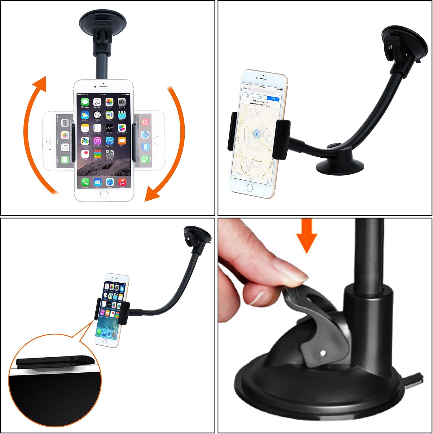 Upgraded IPOW One Button Installation CD Slot Phone Holder, IPOW Car Mount Cradle Stand Compatible with iPhone X 8 8P 7 7P SE 6s 6 6P 5S, Galaxy S8 S7 S6 S5 S4, Google, LG, Huawei, Nexus