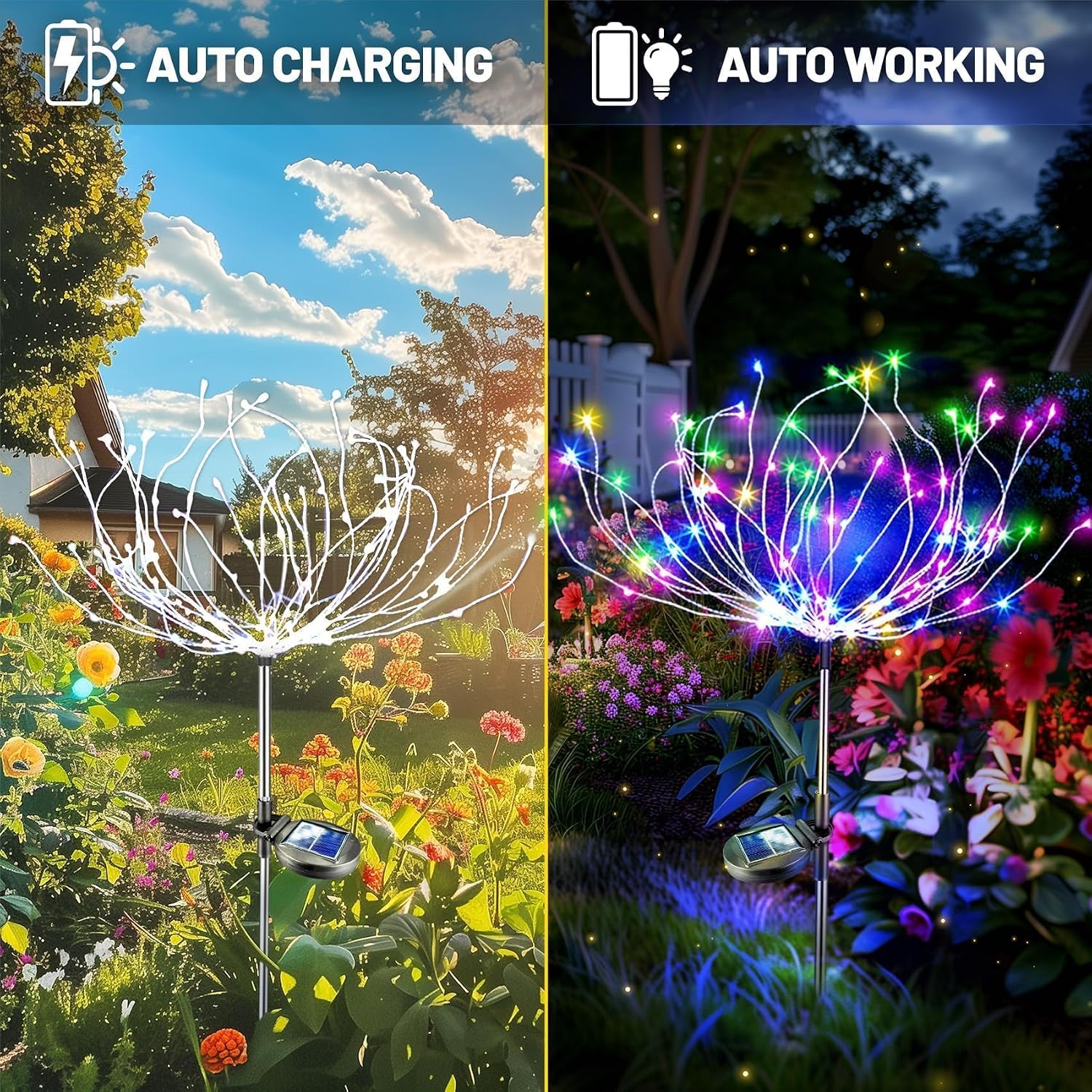 Anordsem Solar Garden Lights Outdoor: 4 Pack Bendable Copper Wire with 120 LED Firework Beads - Waterproof Colorful Lighting DIY Decoration Patio Pathway - Gardening Gifts for Homeowner