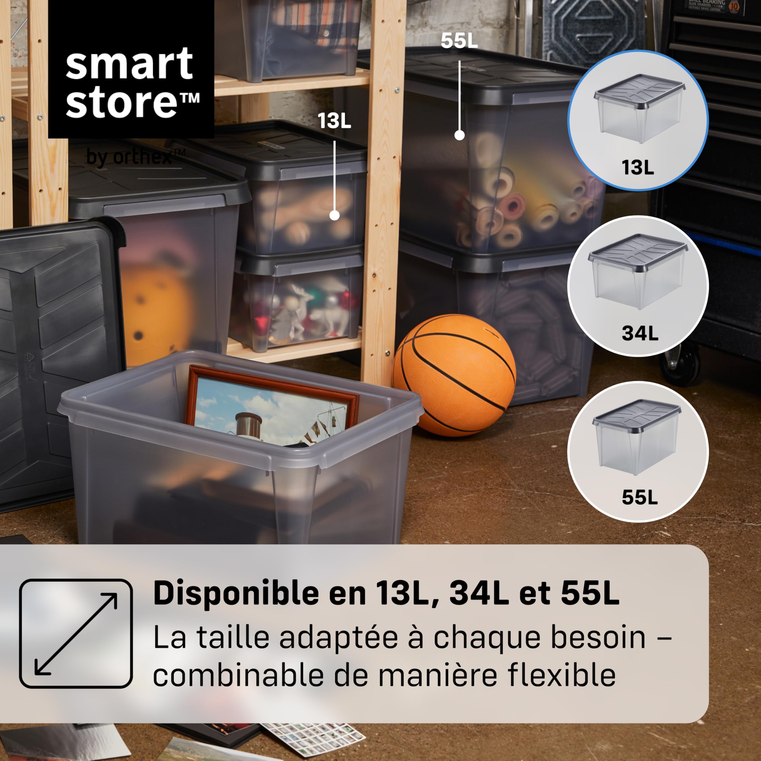 SmartStore Boites de Rangement en Plastique Garage avec Couvercles - Lot de 7 - Transparentes - IP64 - Étanches, Emboîtables et Empilables - Aptes au Contact Alimentaire - L 40 x I 30 x H 20 cm - 13L