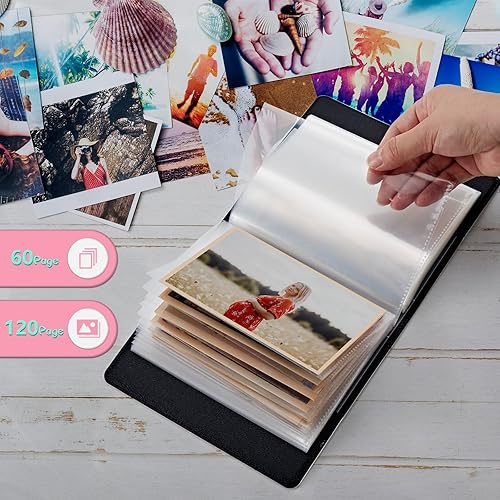 Miniatura 5 de Álbum de fotos de 4 x 6 pulgadas, capacidad para 60 fotos, cubierta de piel sintética, álbum de fotos con banda elástica fuerte, álbum de fotos