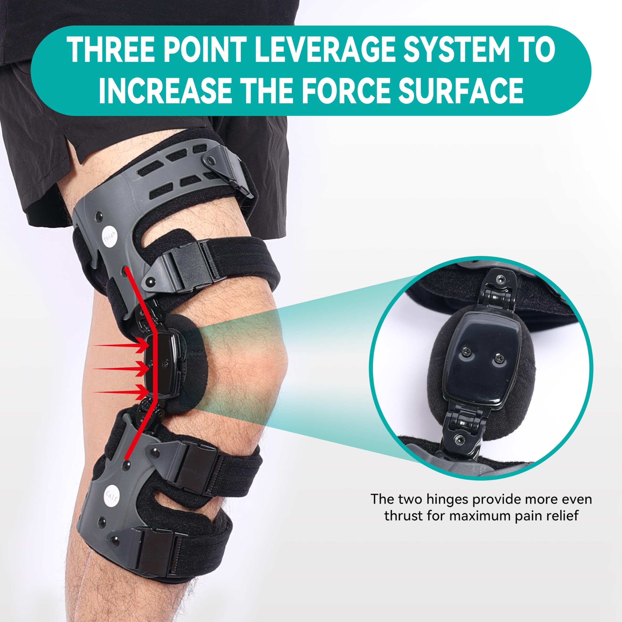 DOUKOM Osteoarthritis Unloader Knee Brace, OA Knee Brace for Arthritis Pain and Support, Low Profile Knee Support for Medial and Lateral Degeneration Knee Pain (Gray/Left)