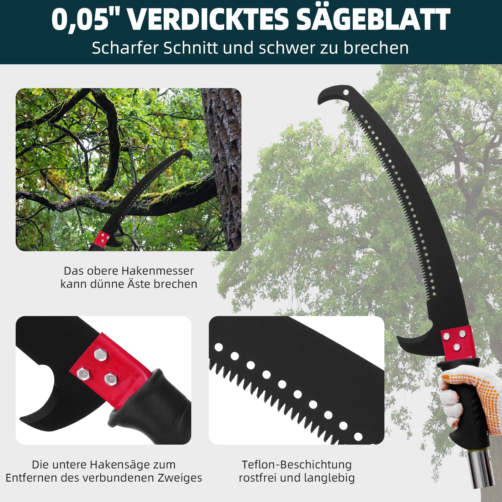 Telescopische takkenschaar met takkenzaag, 82-448 cm, takkenzaag met telescoopsteel, instelbare