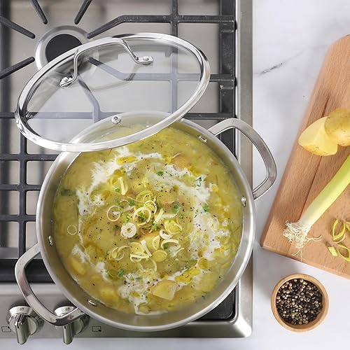 Miniatura 3 de Sur La Table Kitchen Essentials Chef's Deck - Horno holandés de acero inoxidable de 5.3 cuartos de galón con inserto de vapor y tapa de vidrio,