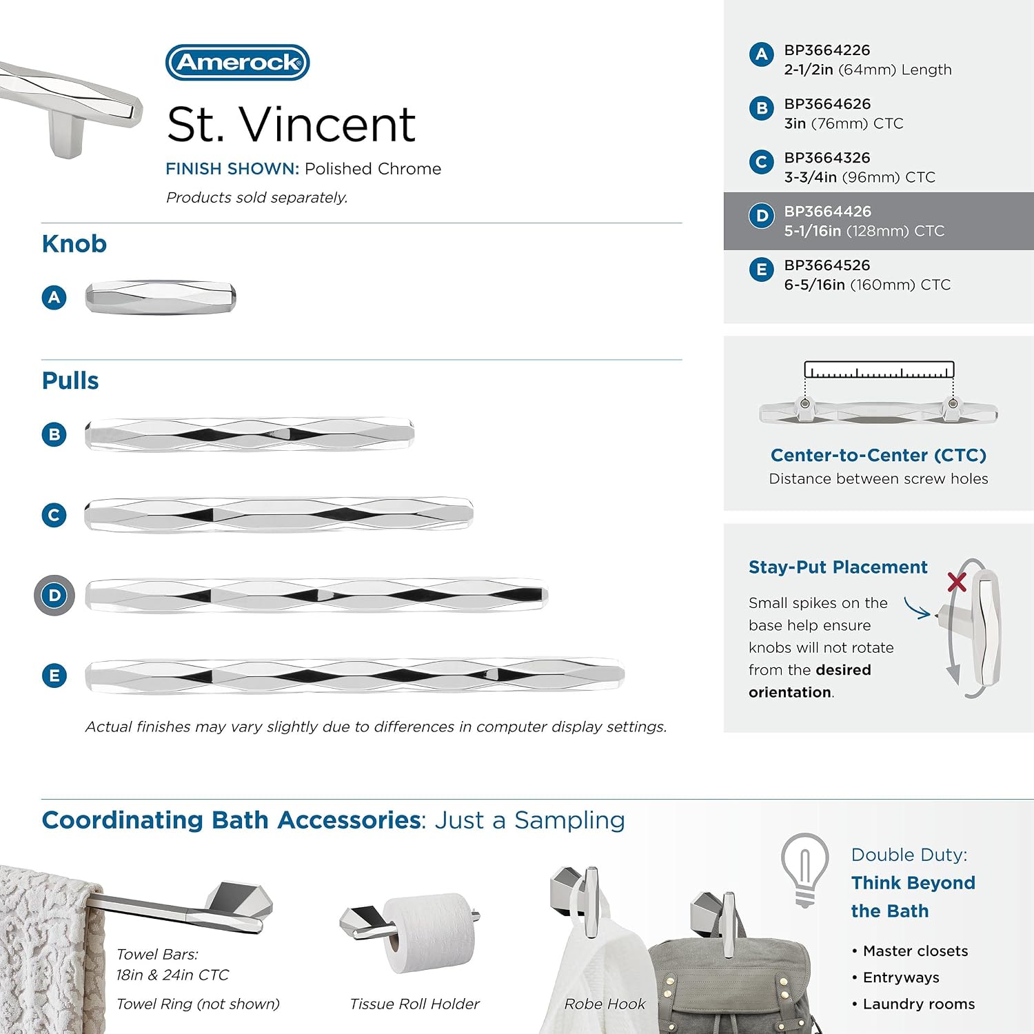 Amerock | Cabinet Pull | Polished Chrome | 5-1/16 inch (128 mm) Center to Center | St. Vincent | 1 Pack | Drawer Pull | Drawer Handle | Cabinet Hardware