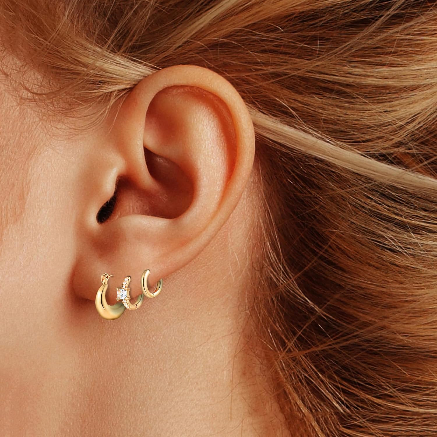 Wgoud Small Gold Hoop Earrings Set for Women, 6 Pairs 14K Gold Plated Hypoallergenic Lightweight Huggie Hoops Earrings, Trendy Cartilage Cubic Zirconia Earrings for Women Gifts. - Image 2