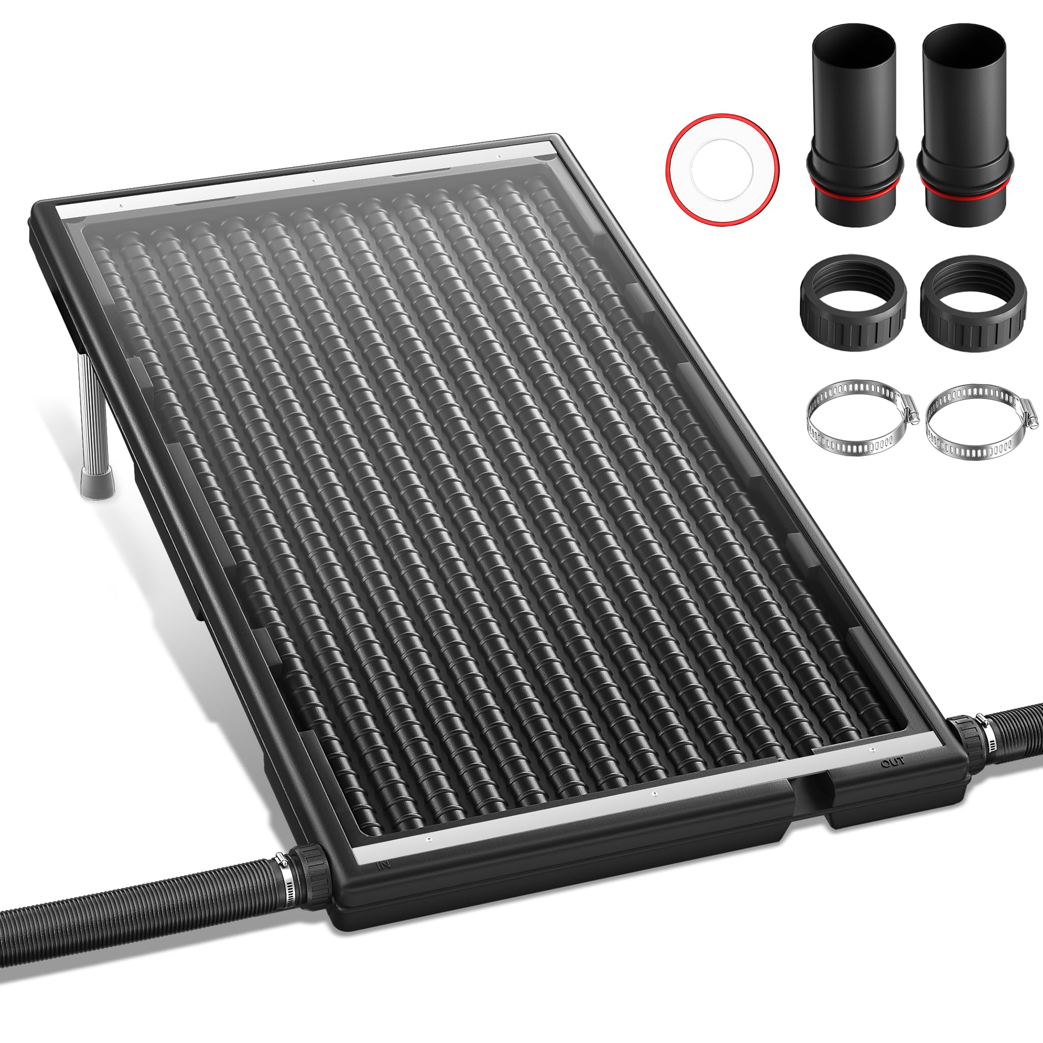 NAIZY Ogrzewanie basenowe, kolektor słoneczny 111 x 66 x 6 cm, system ciepłej wody z drążkiem podporowym i przyłączem Ø 5 cm, ogrzewanie solarne do basenów zewnętrznych