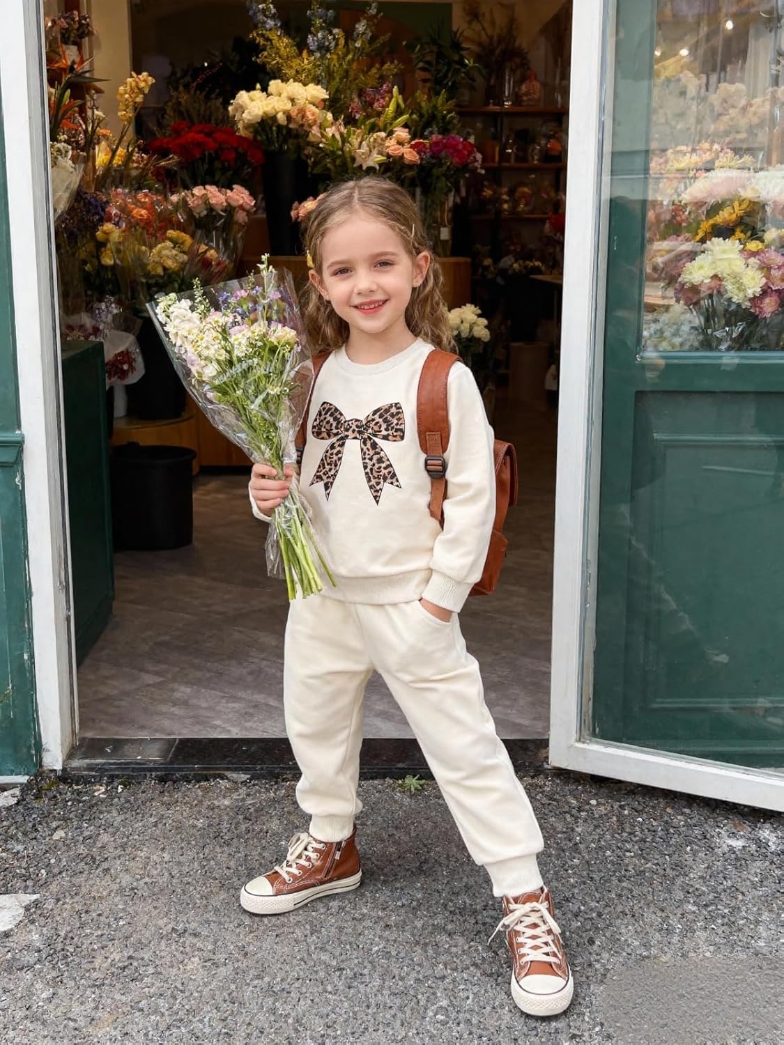 ESHOO Toddler Girl Clothes 2 Piece Leopard Outfits Long Sleeve Sweatshirt Pants Tracksuit Fall Winter Clothing Set 2-7T - Image 2