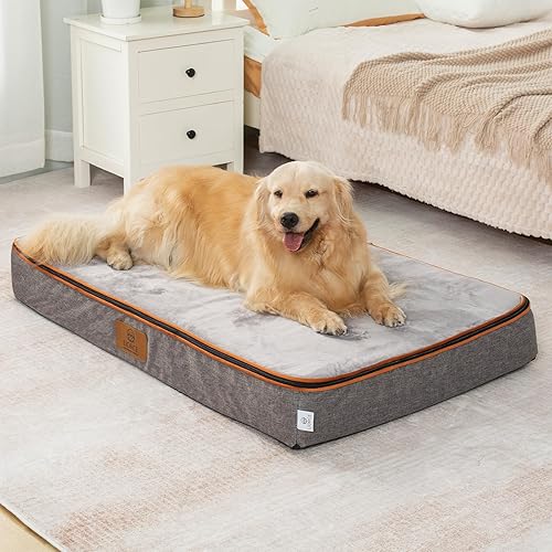 Vista 23 de Cama grande para perros de espuma viscoelástica, camas ortopédicas de 4 pulgadas de grosor para perros grandes, cama impermeable para perros