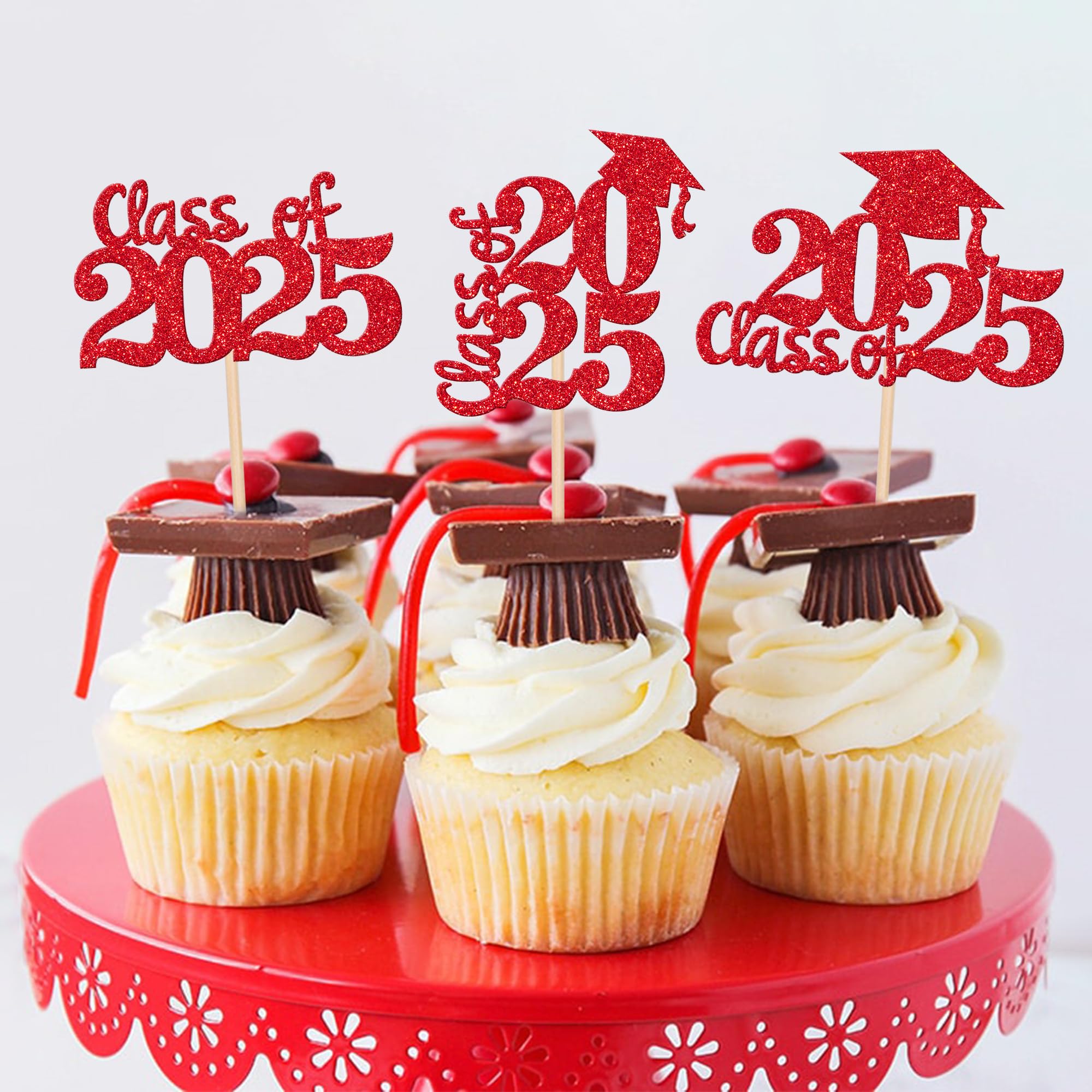 BQTBQT 100 Pcs Mini Graduation 2025 Toothpick Flags - Cupcake Toppers, Cocktail Food Flags, Class Of 2025 Party Decorations (Red) - View #11