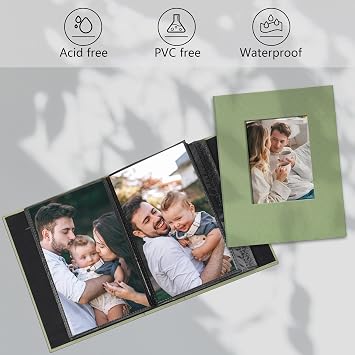 Small 4x6 Photo Album 100 Pockets Linen Cover Light Green