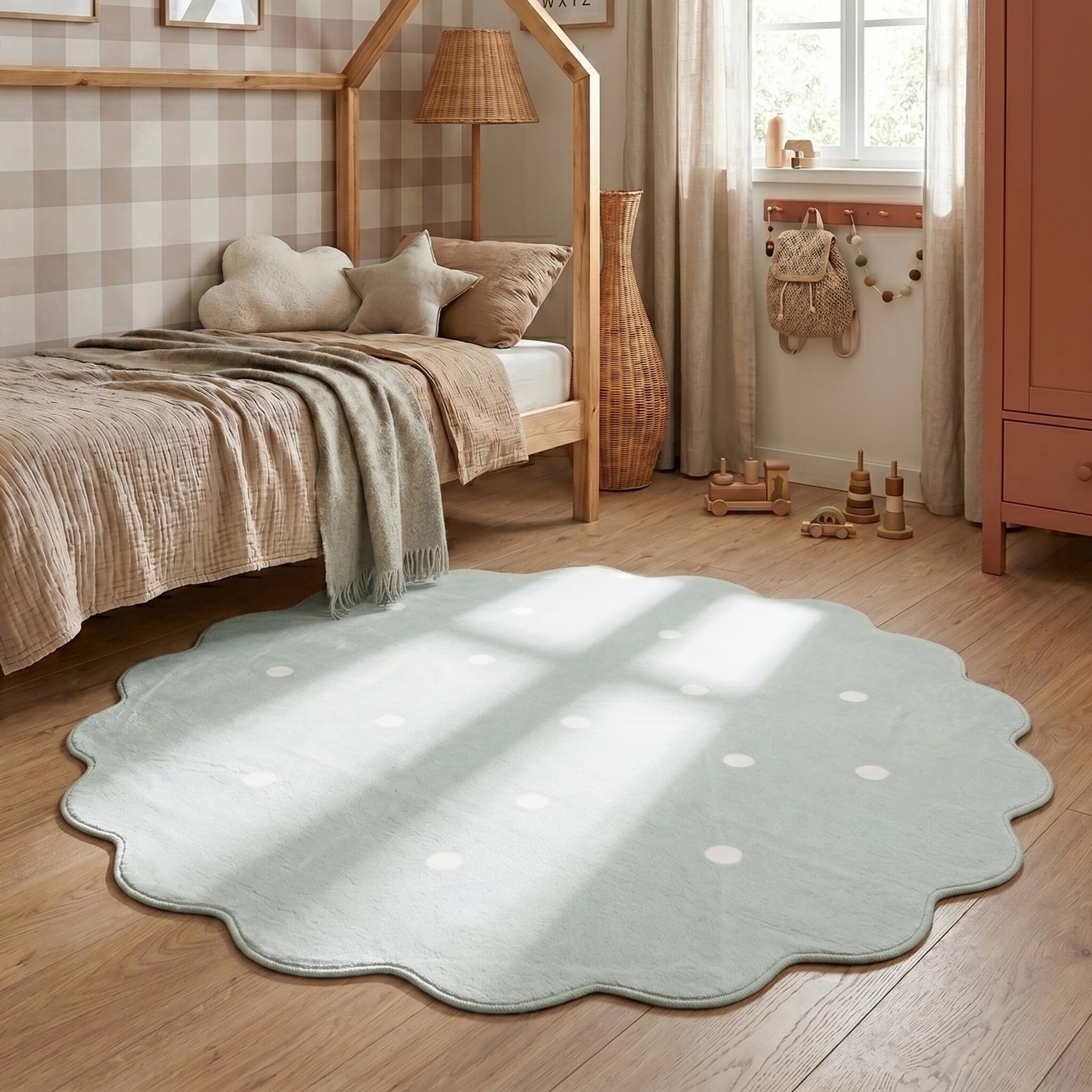 Little Olly Teppich Kinderzimmer Rund - Cloudy Dots Minze - Ø 160 cm