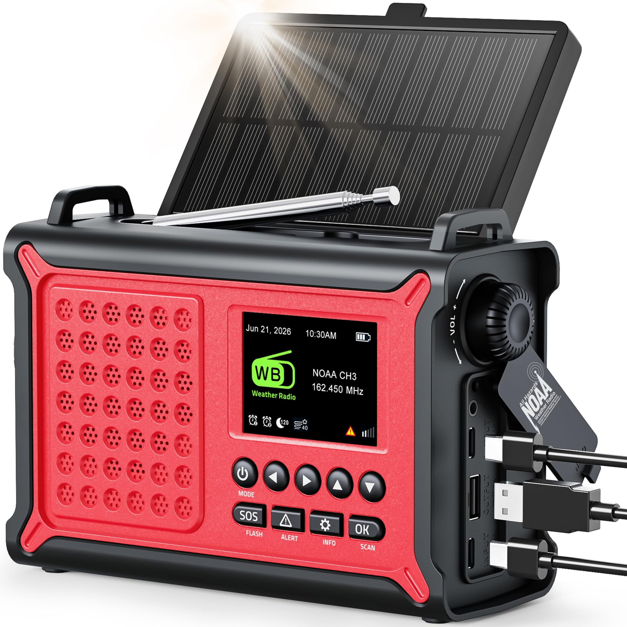 NOAA Emergency Weather Alert Radio, 12000mAh manovella solare con S.A.M.E.