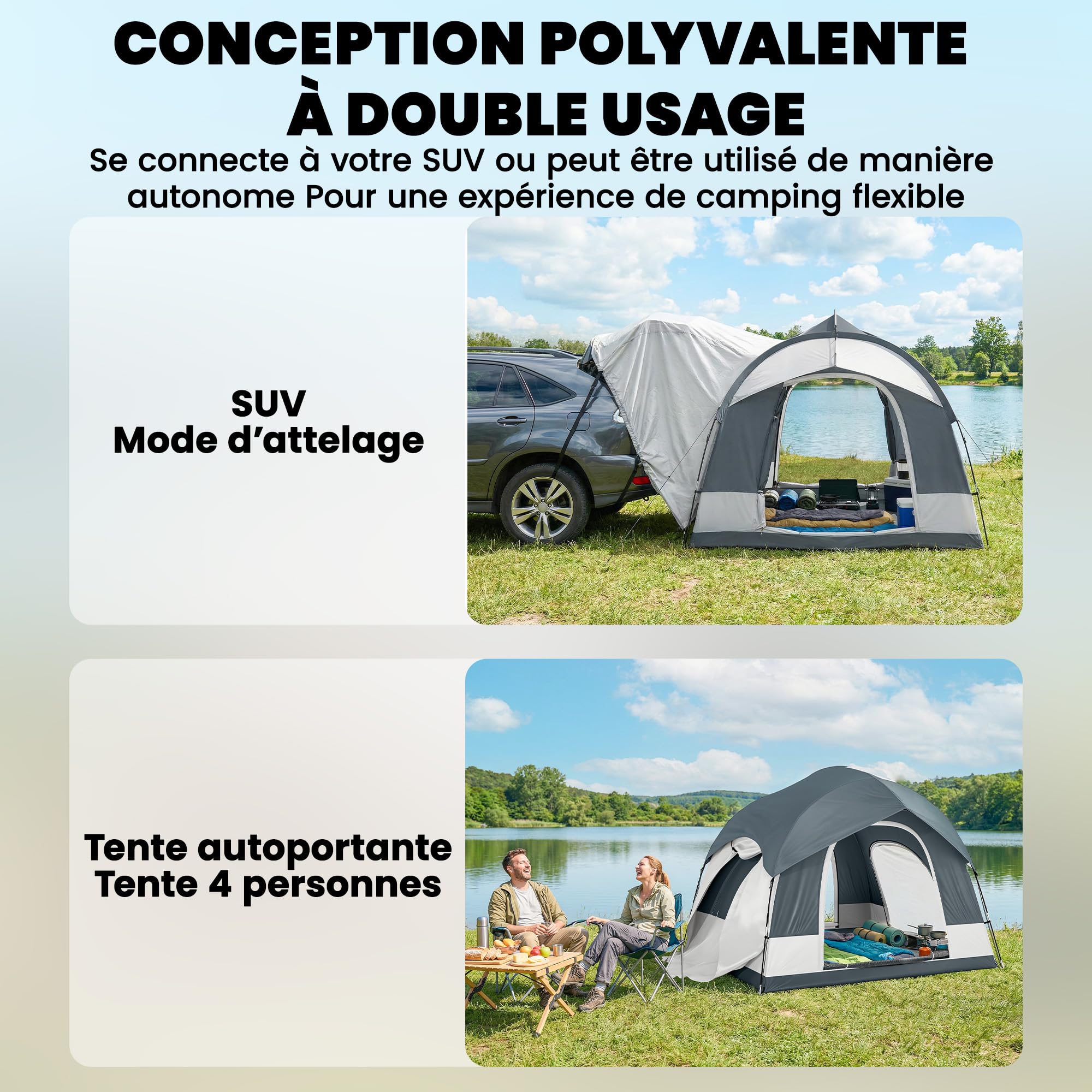 Outsunny Tente de Camping Facile à Monter 2-4 Personnes avec 3 Portes, Imperméable, Compatible avec SUV, avec Double-Toit Amovible, Tapis de Sol et Sac de Transport, Bleu Foncé