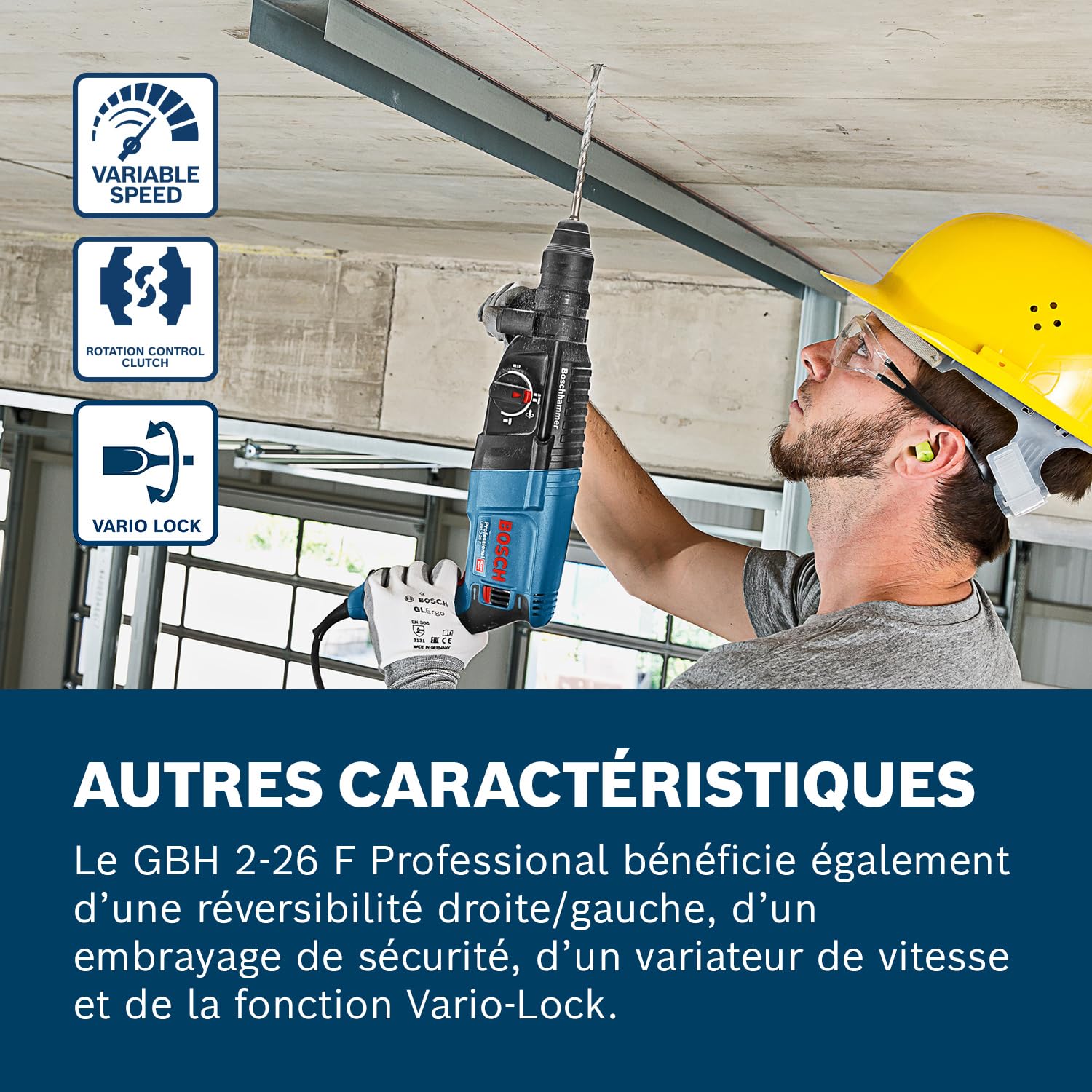 Bosch Professional perforateur GBH 2-26 F (puissance 830 W, mandrin interchangeable SDS plus, poignée auxiliaire, butée de profondeur, chiffon, mandrin à changement rapide, coffret de transport)