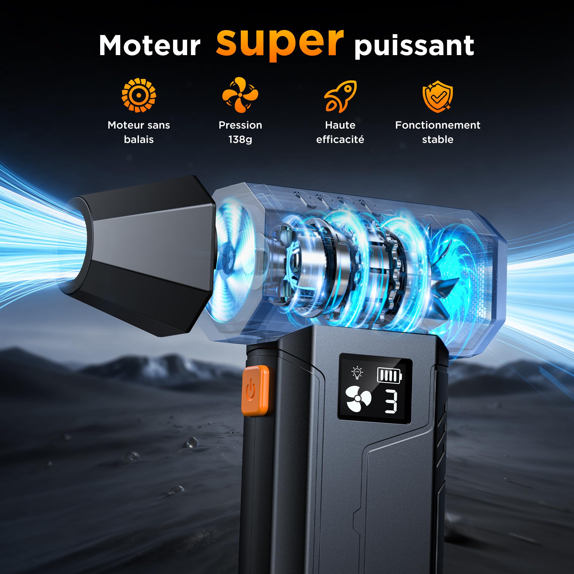 VIWAVE Souffleur Air Comprimé Nettoyage PC 150000 TR/Min, 3 Vitesses Souffleur PC avec Batterie 5200mAh,Mini Souffleur sans Fil Puissant avec LED,Bombe Air Sec - Nettoyage PC,Clavier, Voiture, Maison