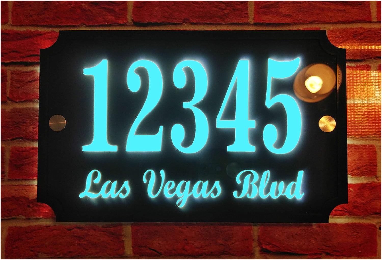 Custom House Address Plaque, LED Illuminated Door# and Street Name Sign, Premium Quality, Stylish and Durable (11"x7" Rectangle, Blue LED)