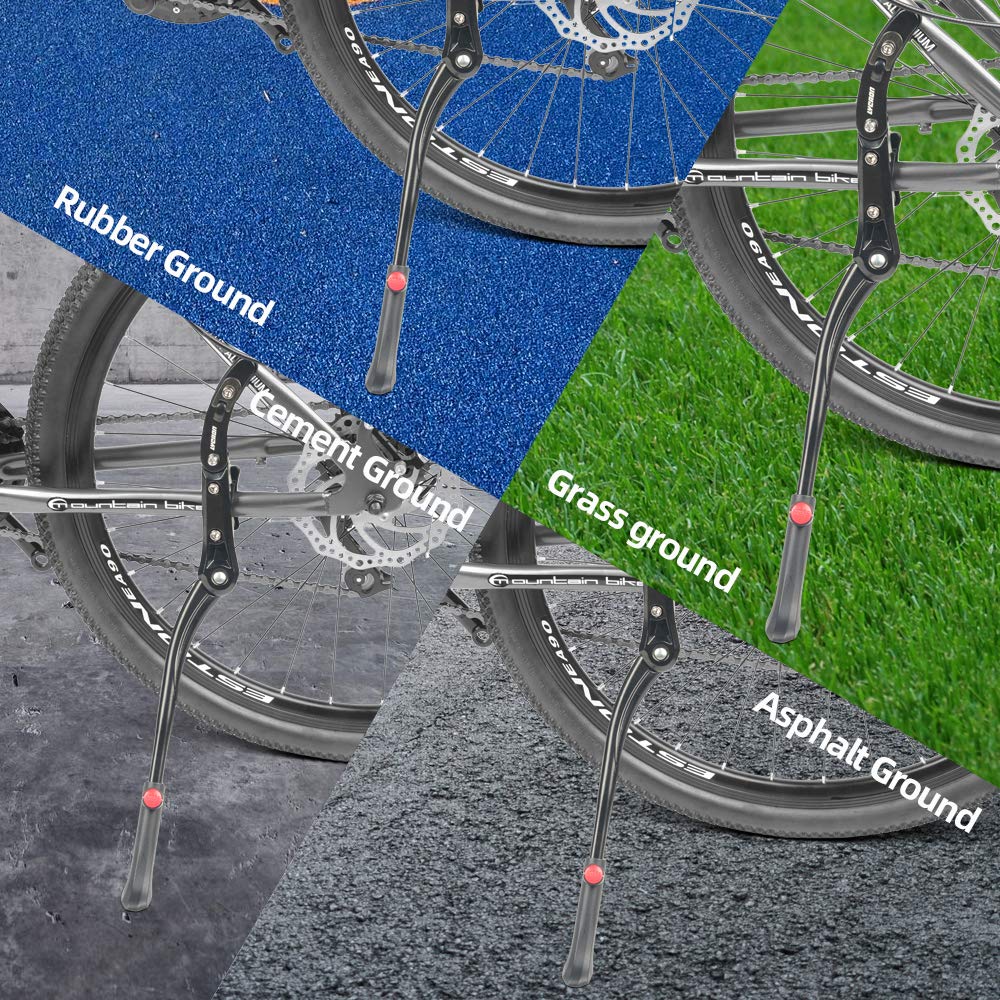 LYCAON Podpórka rowerowa, boczna podpórka, stop aluminium, regulowany, uniwersalny stojak na rower z antypoślizgową gumową nóżką, do rowerów górskich 66-71.1 cm
