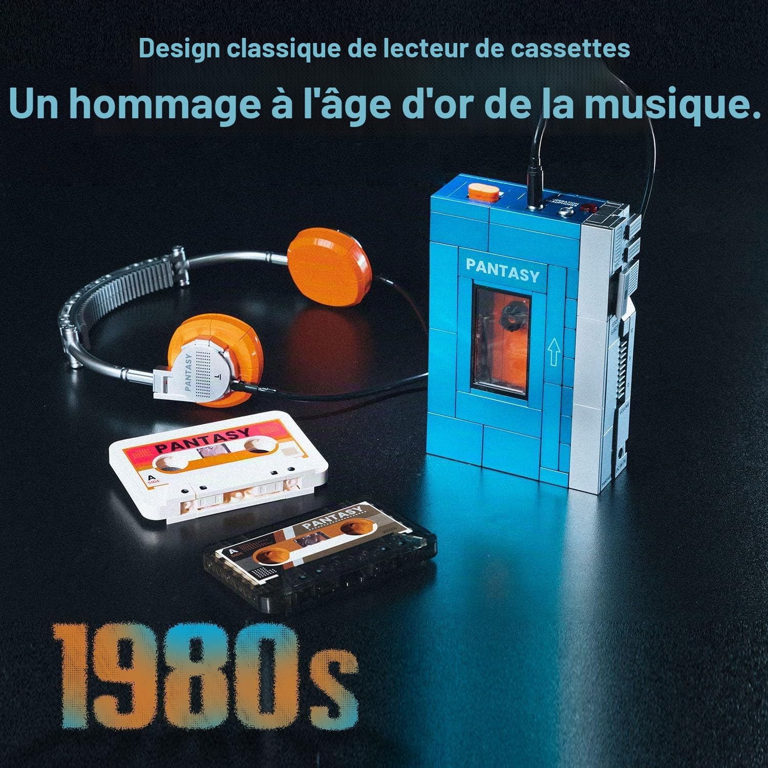 PAN TASY Lecteur Cassette Rétro, Jeu de Construction pour Adultes | Cassette amovible, commandes mobiles et format compact de 15 cm, modèle vintage nostalgique à construire et exposer