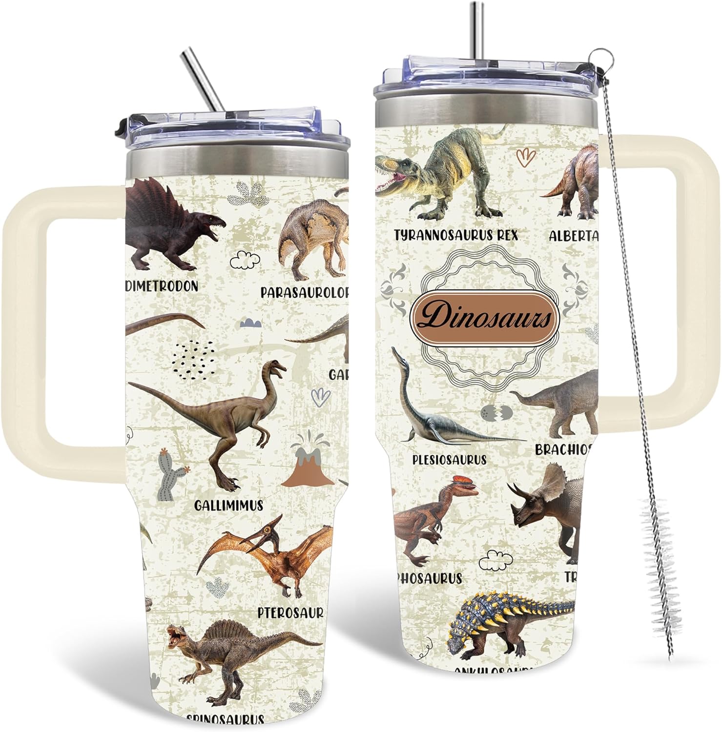 30oz Dinosaur Stainless Steel Tumbler Gifts for Men, Dinosaur Themed Water Bottle with Handle and Straw, Christmas Birthday Gifts for Family, Son, Friends