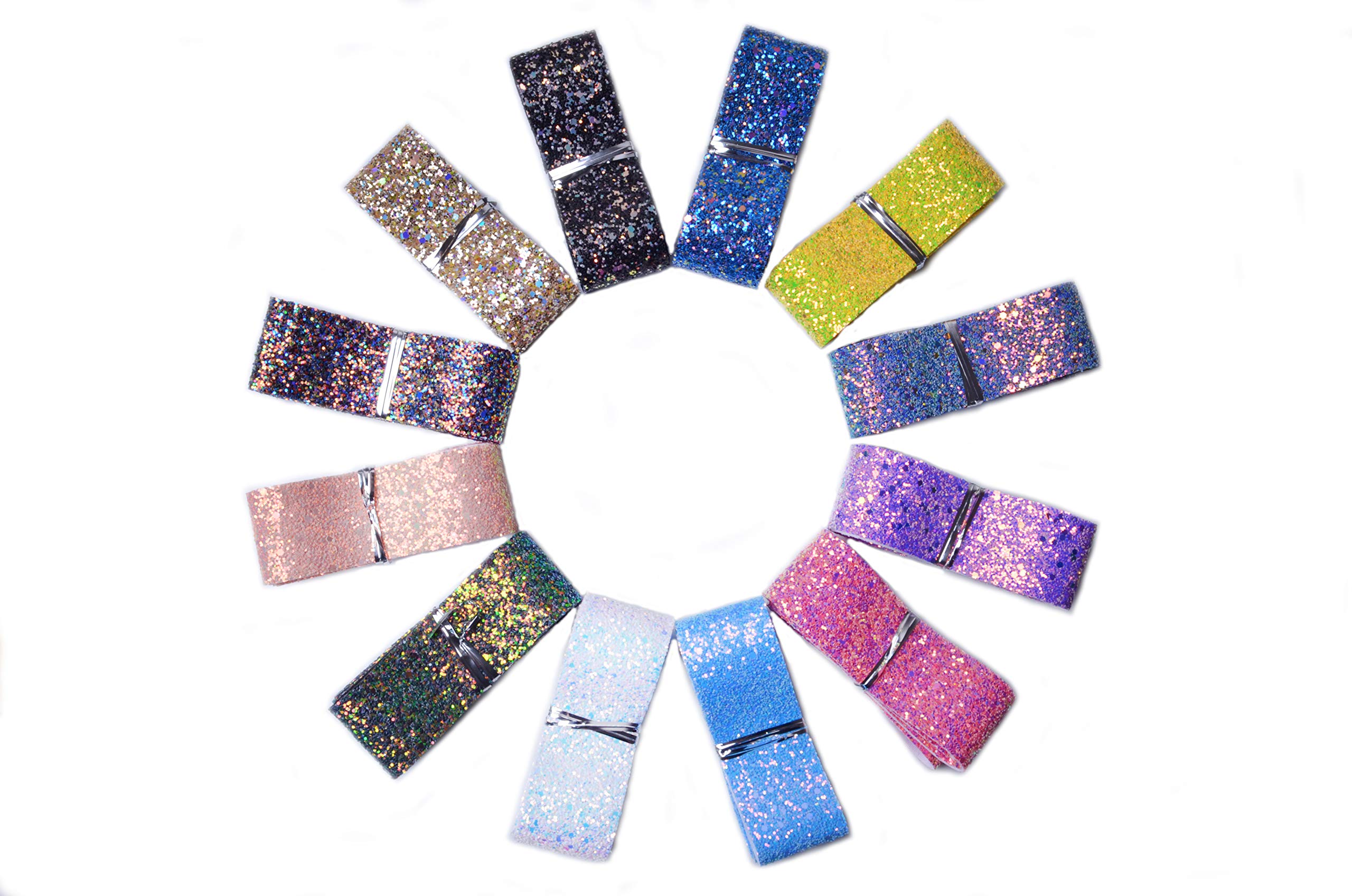 Bobeey Sparking Ribbons Glitter Bows for Hair Decoration，Glitter Ribbons Christmas Party Decoration,Glitter Convas Back Ribbons BBGR001 38mm BBGR001-38mm-12 Colors-A