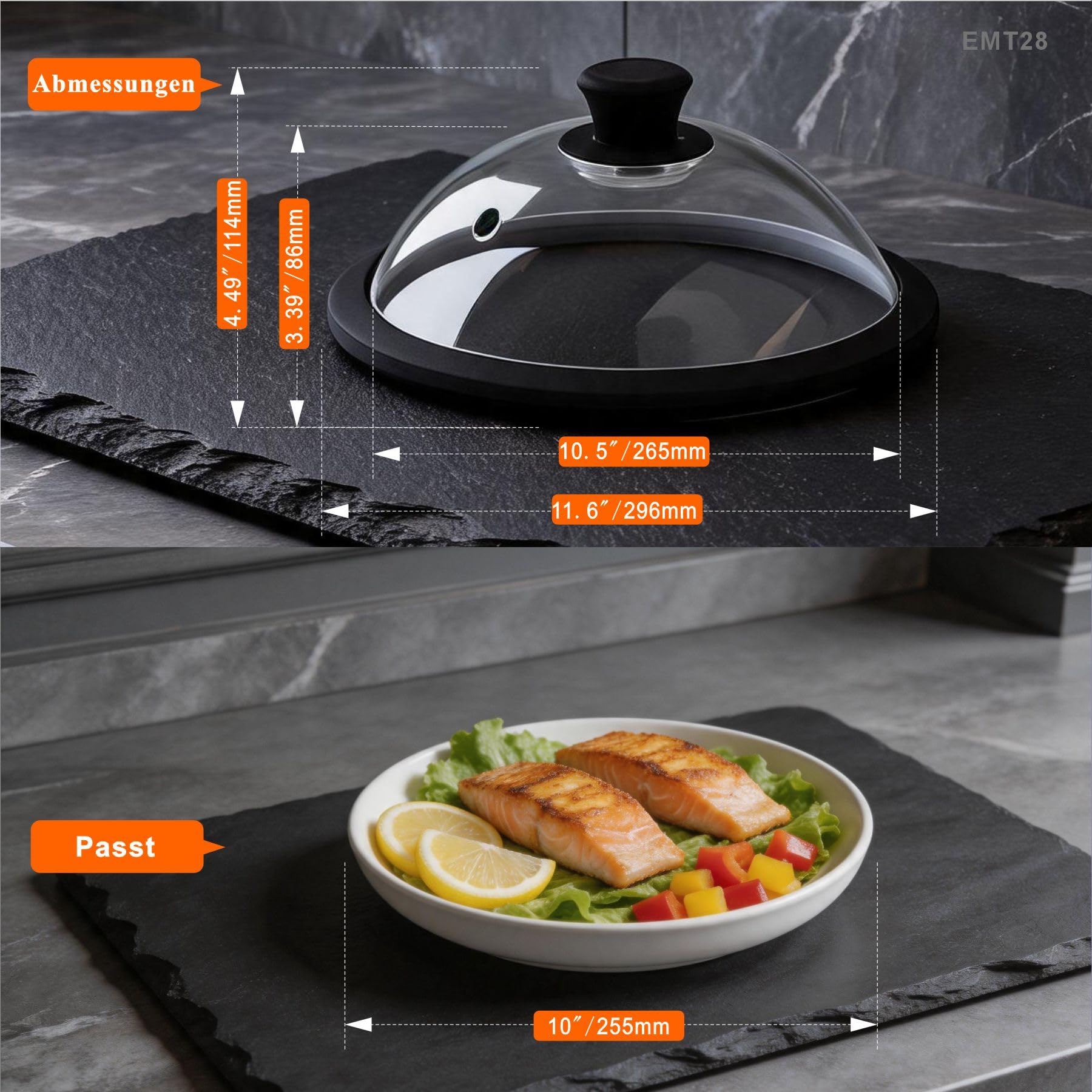 Tempered Glas Mikrowellenabdeckhaube，Mikrowellen Abdeckung 28 cm, Spritzschutz-Abdeckung mit Belüftung, Spülmaschinenfest