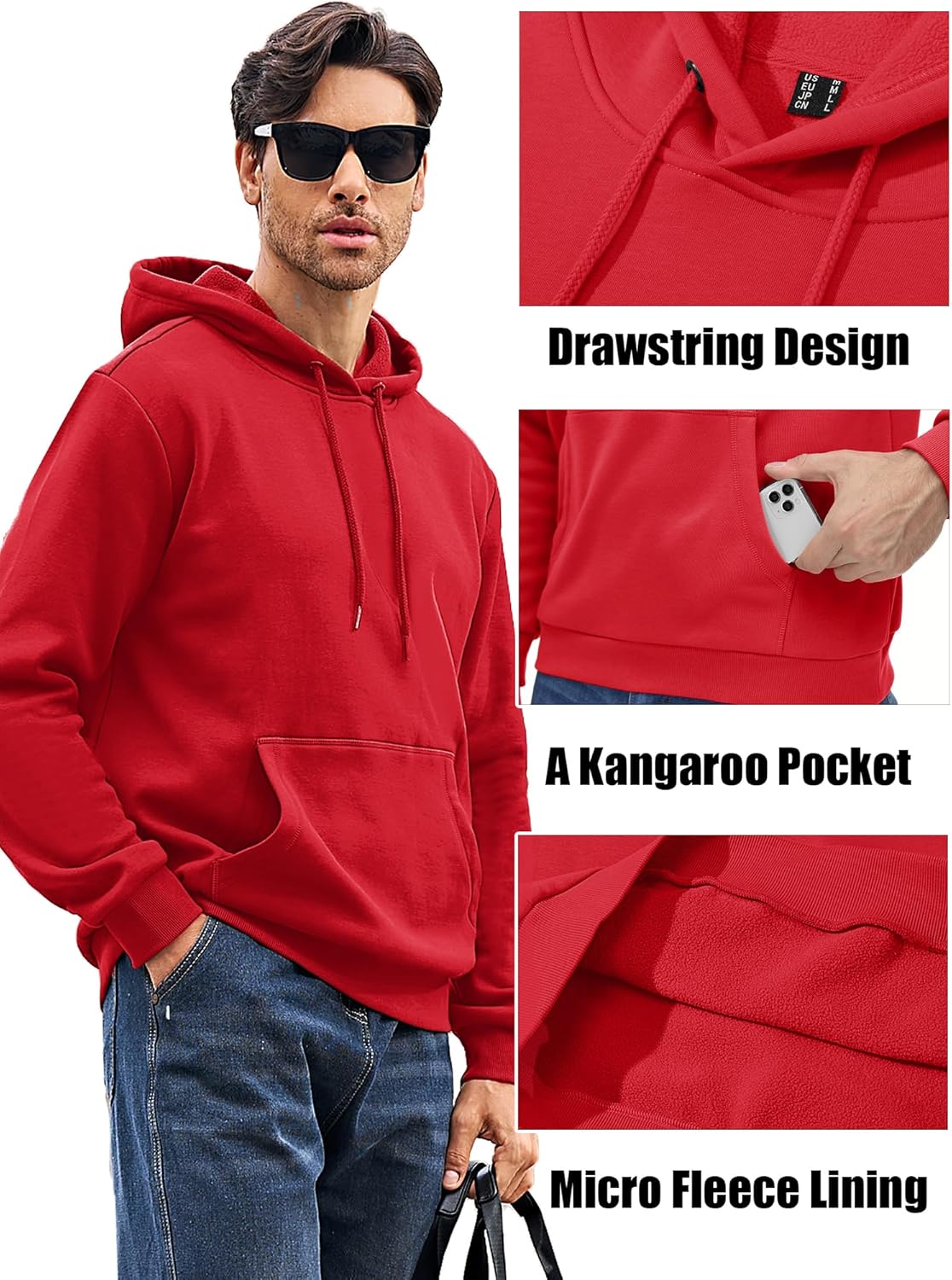 MAGCOMSEN Men's Active Hoodies Fleece Lined Sweatshirts Casual Athletic Workout Pullover With Kangaroo Pocket - Image 4