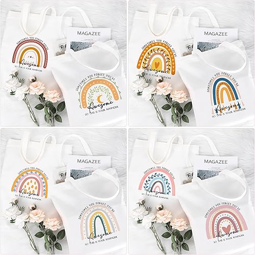 Miniatura 5 de Woanger 10 bolsas de lona con texto en inglés "Thank you", regalos de agradecimiento para la semana de limpieza, inspirador arcoíris para mujer