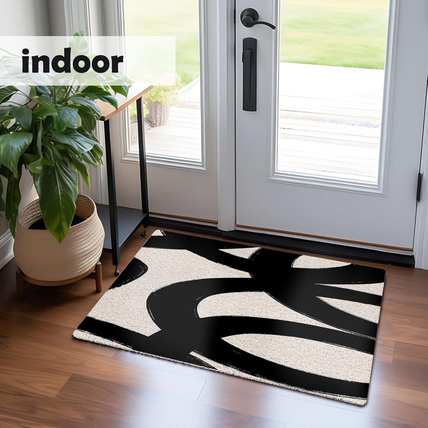 KEUSPI Abstract Boho Beige and Black Door Mat, Mid Century Modern Neutral Welcome Mats Doormat for Front Door Porch Outdoor Indoor Entrance, Boho Welcome Outdoor Mat, 17x30 Inches