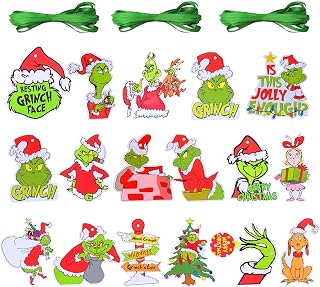 32 PCS Christmas Tree Ornament Grinch Pendants, Grinchmas Hanging Decoration Kit, Christmas Decorative Ornaments, for Hanging on Xmas Tree, Xmas Winter Holiday Party Decor Supplies