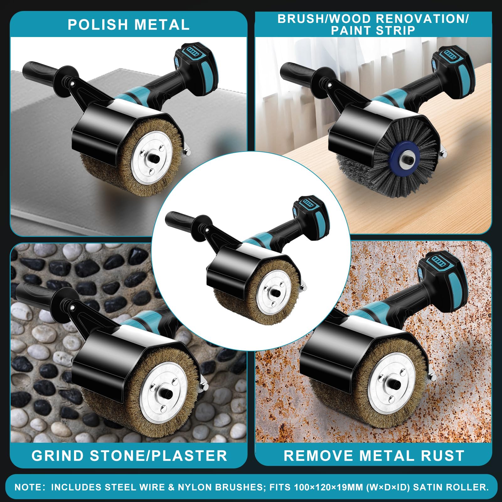 Ponceuse à brosse sans fil Compatible avec Makita 18V, Satinage Brosse à Poncer, Appareil de Brossage pour la Rénovation de Surfaces de Toutes Sortes, Réglage de la 6 Vitesse (Sans Batterie)