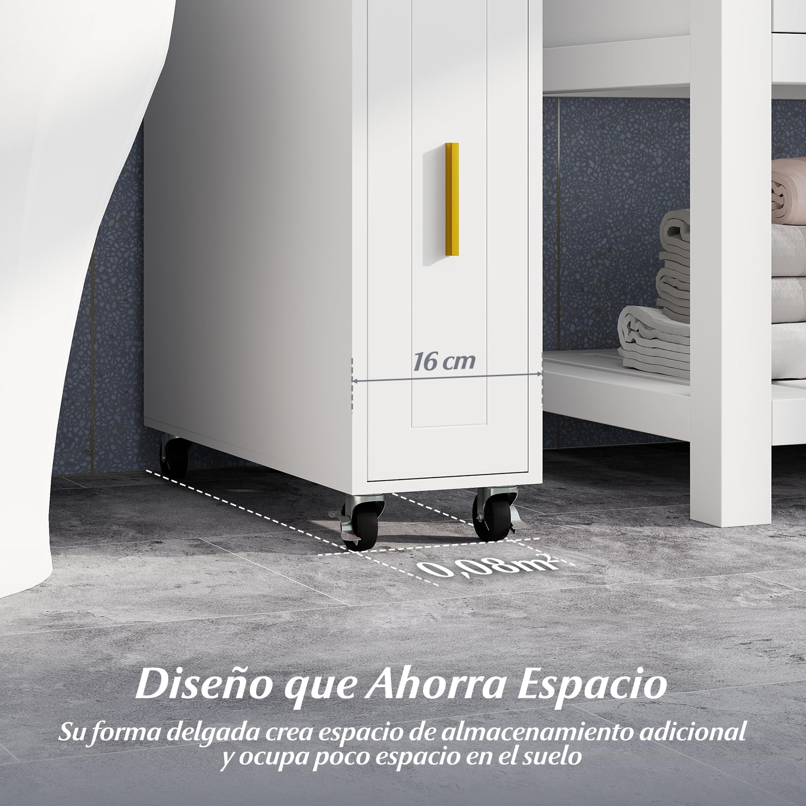 COSTWAY Armario Auxiliar de Baño con Ruedas Bloqueables, Mueble de Baño Estrecho con Cajón Deslizante, Caja de Pañuelos, Soporte para Cepillo de Inodoro para Cocina Salón, 50 x 16 x 69 cm (Blanco)