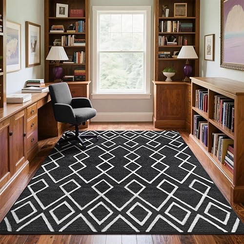 Miniatura 9 de Alfombra de área para sala de estar, alfombra negra de 6 x 9 pies con espuma viscoelástica para dormitorio universitario, esponjosa, lavable a
