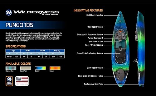 Vista 3 de Wilderness Systems Pungo 105 Kayak recreativo - Sit Inside - Asiento Air Pro Comfort Phase 3 - 10.6 pies Galaxia