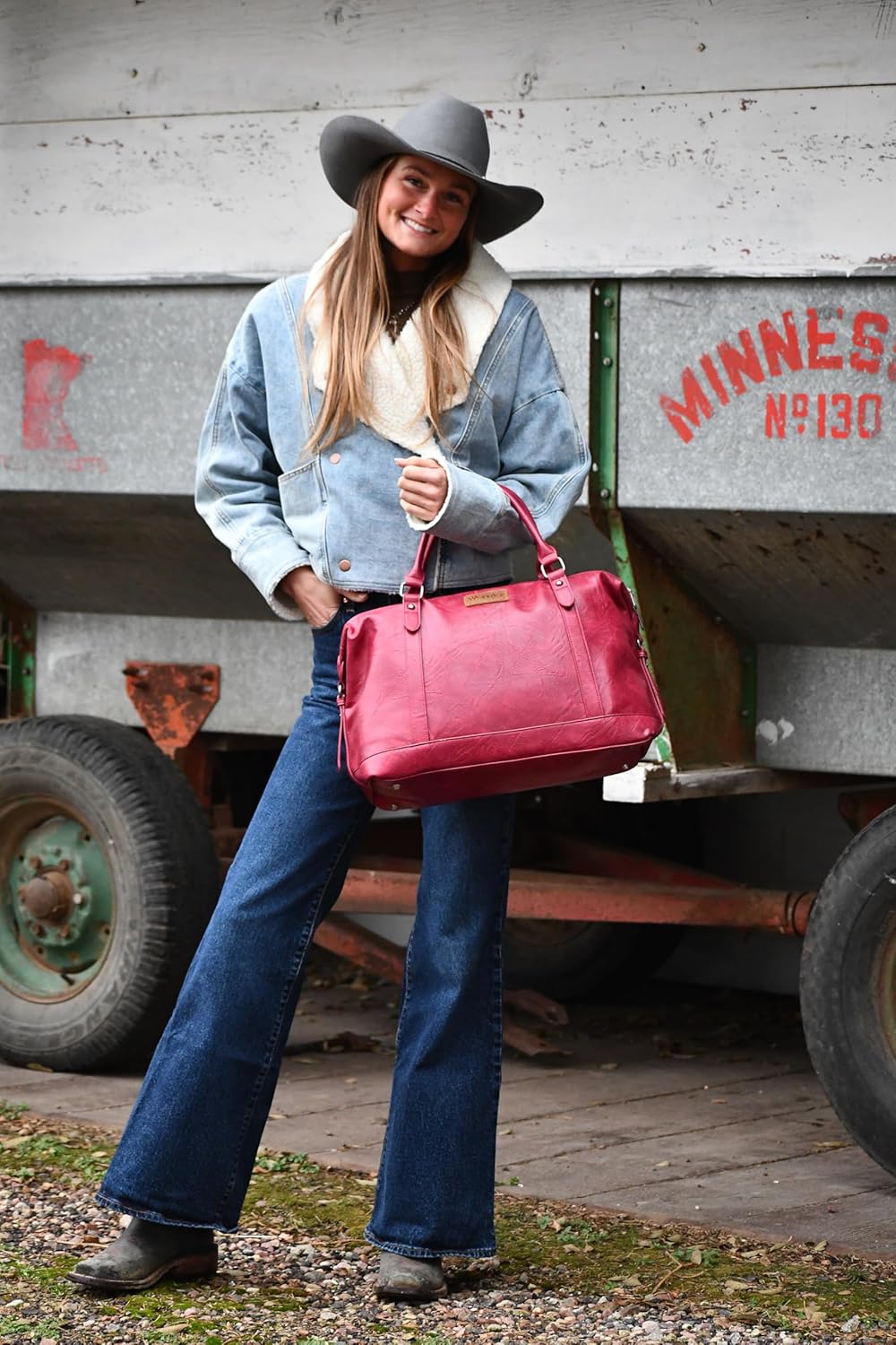 Wrangler Duffel Bag Large Travel Weekender Bag for Women Waterproof Carry on Overnight Bag for Gym,Trips,Weekends,Burgundy - Image 8