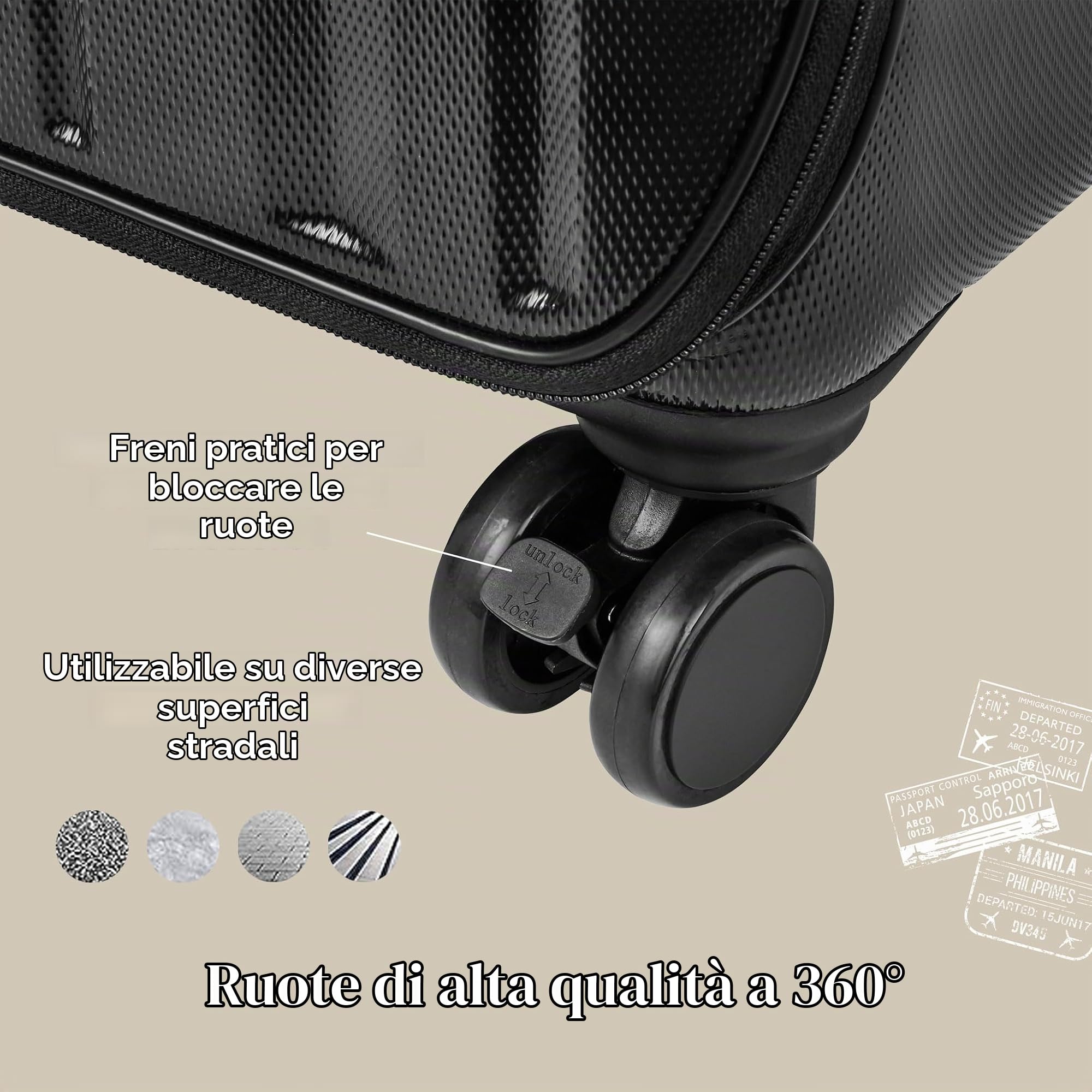 Valigia da aprire, stand-up, valigetta rigida, trolley da viaggio, utilizzabile come armadio, valigetta con 4 ruote, 120 l, L, nero/grigio, Trolley rigido con ruote girevoli