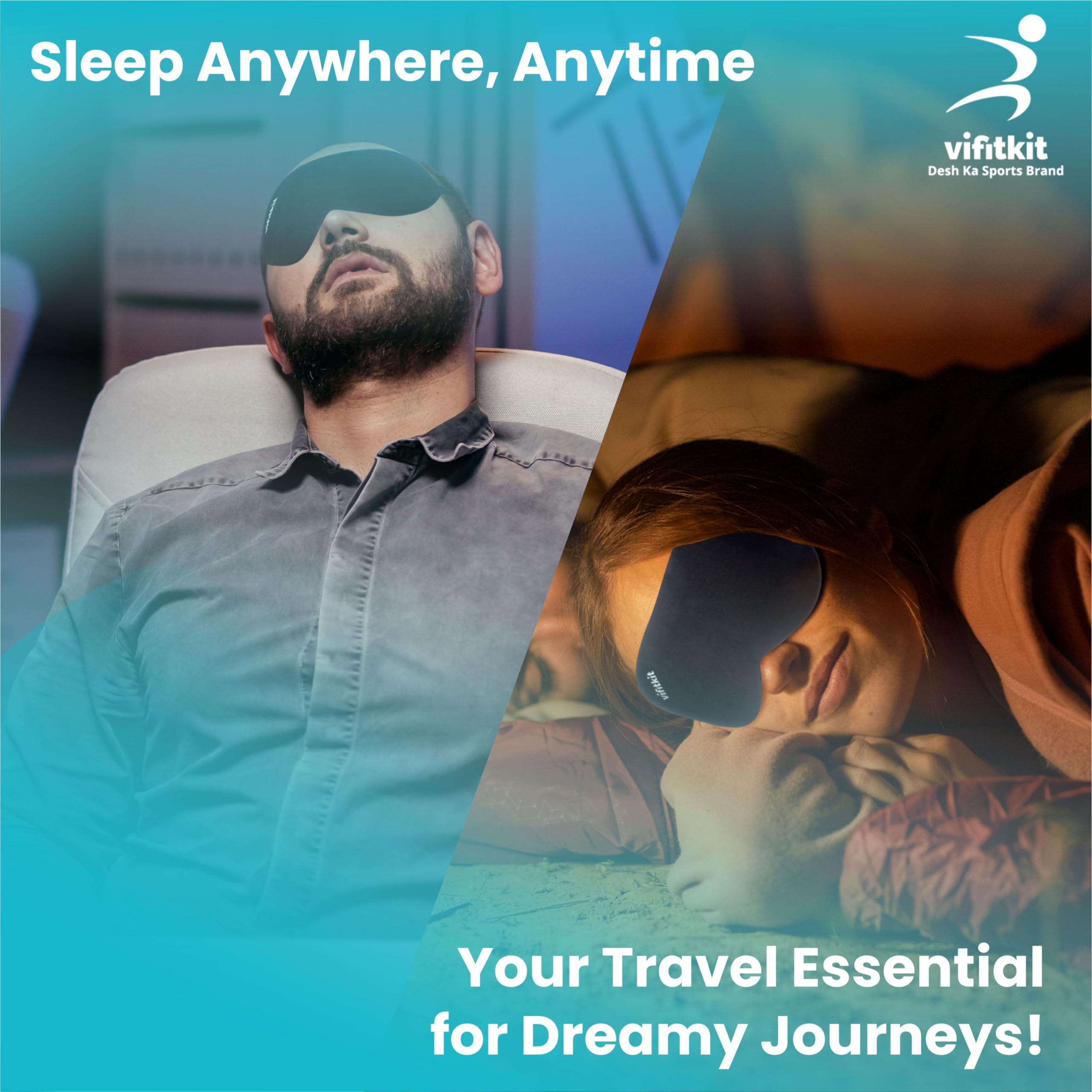 VFK by Trendy Home Eye Mask For Sleeping With Adjustable Strap, Premium Sleeping Mask for Men, Women and Kids, Blind Fold For Comfortable Sleep, Travelling Sleep Mask, Sleeping Eye Mask (Black) - Image 6 thumbnail