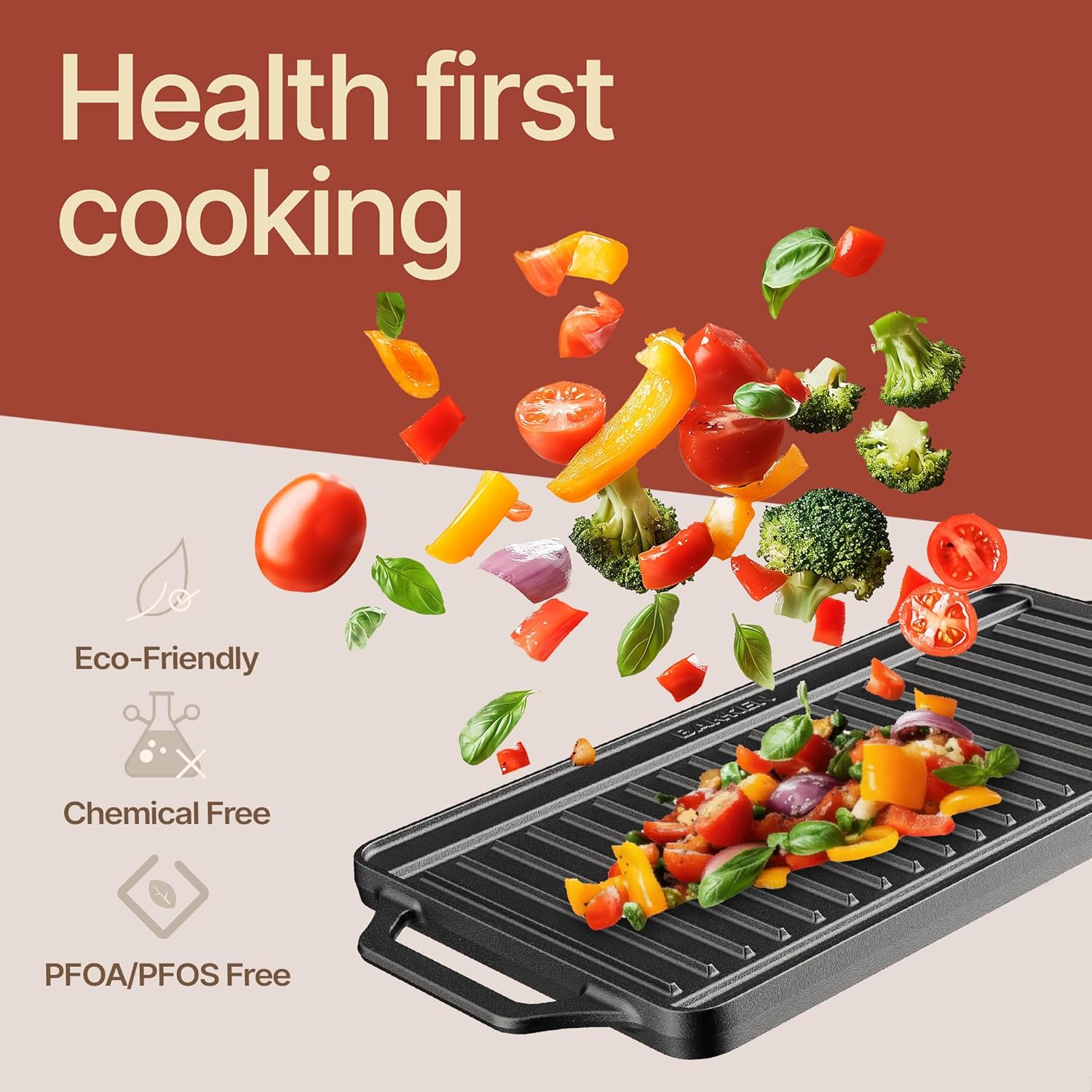 Bakken 18” Reversible Cast Iron Griddle, Flat & Grill Side, Dual Burner Cooking Plate for Pancakes, Meats & Veggies, Pre-Seasoned, Nonstick, Oven & Campfire Safe, Heavy-Duty Griddle Top with Mitt