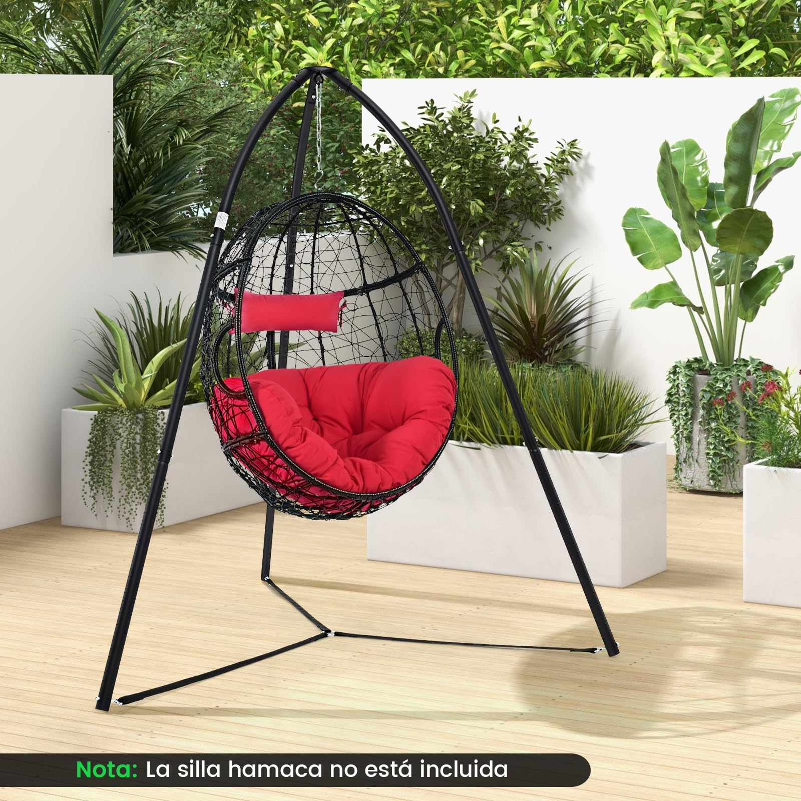 COSTWAY Soporte para Silla Colgante, Soporte Hamaca con Trípode Oscilante, Marco de Metal, Carga 200kg, Soporte de Columpio Interior Exterior