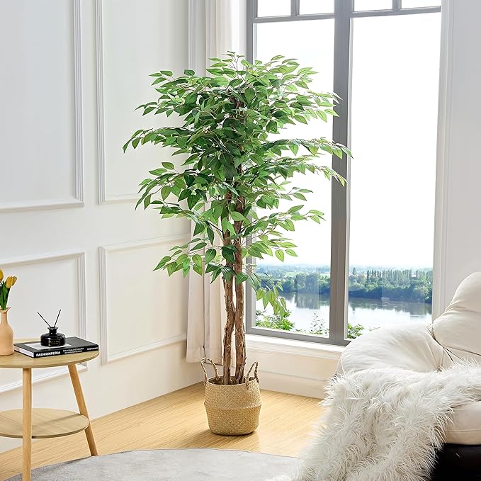 VECELO Artificial Ficus Tree with Sturdy Nursery Pot, 5FT Faux Silk Plant for Indoor Outdoor Home Garden Decor, 1 Pack