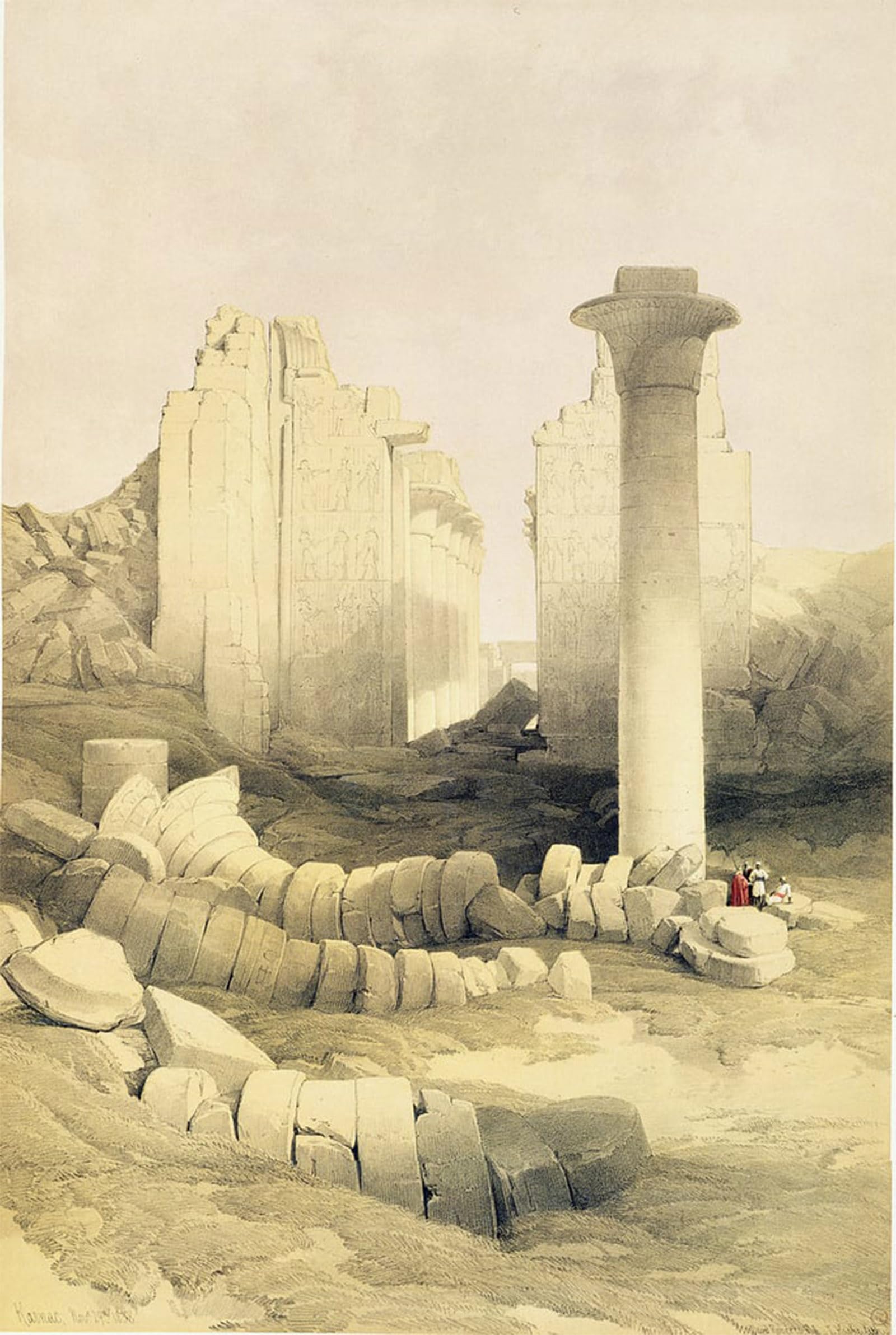 POSTERIIk Vintage Classic Picture Landscape Artwork the Dromos or Central Hall of the Great Temple of Amun Karnak by David Roberts Portrait Canvas Painting for Office Home Decor 60x90cm