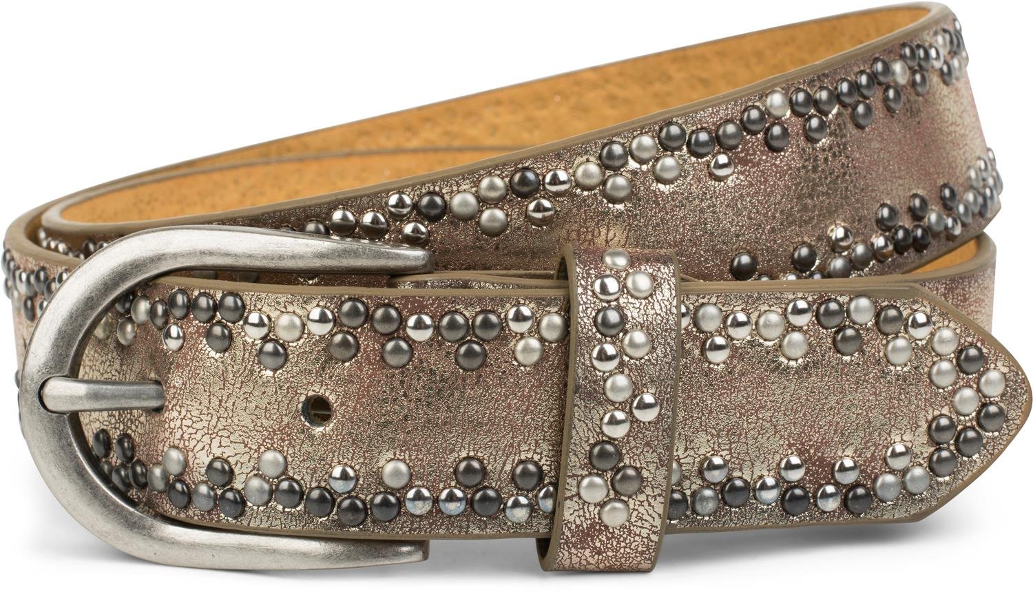 Stylebreaker Women's Antique-Gold Studded Belt With Different Coloured Small Studs, Belt, Shortenable, Unisex 03010071, Colour:, Size:90cm