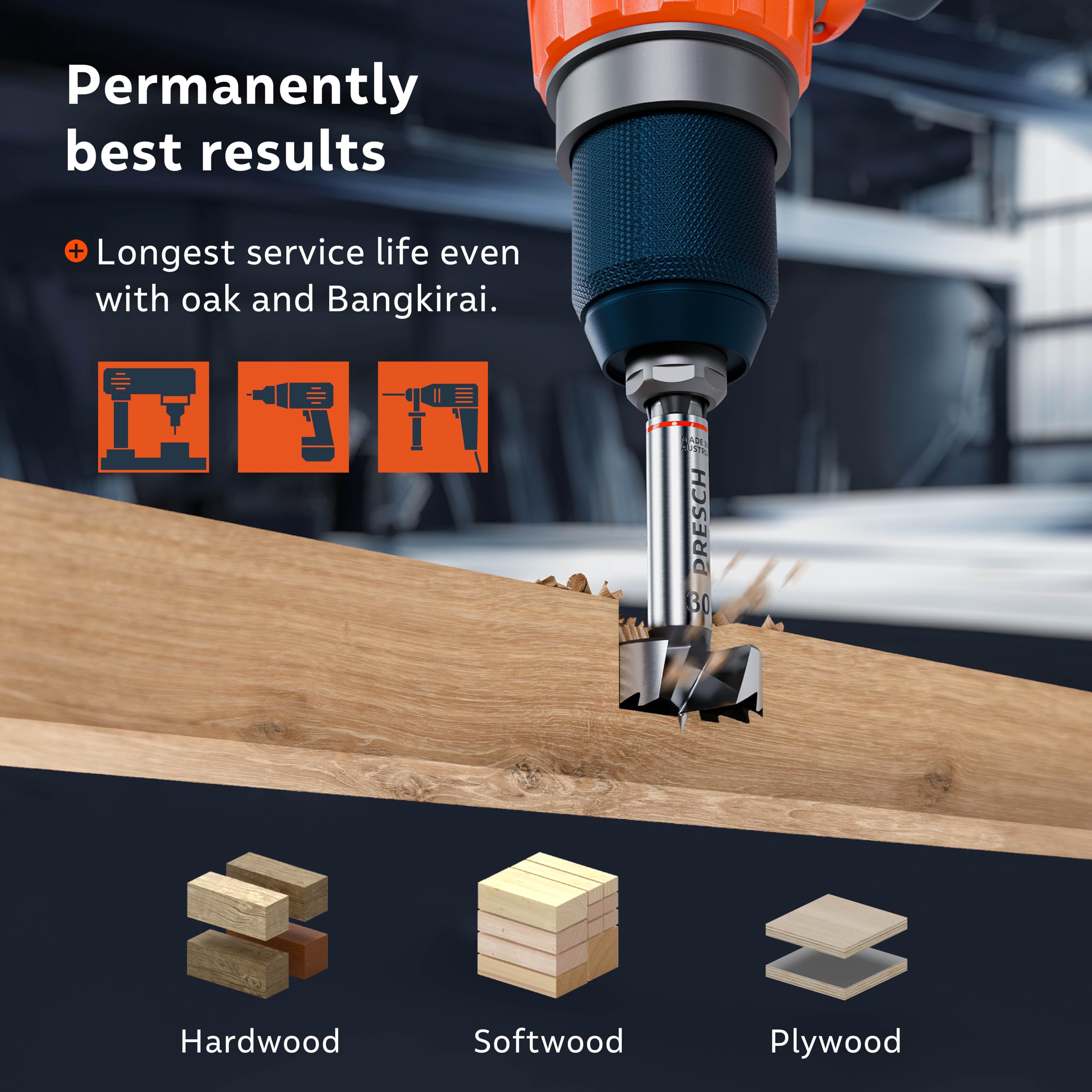 Presch Forstner Drill Bit diameter 30mm, drill bit for wood with high-precision centering point for perfect round holes - Image 4