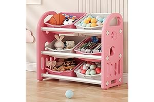 Kids Toy Storage with Removable Plastic Bins - Multi-Purpose 3-Tier Toy Organizer Storage Shelf