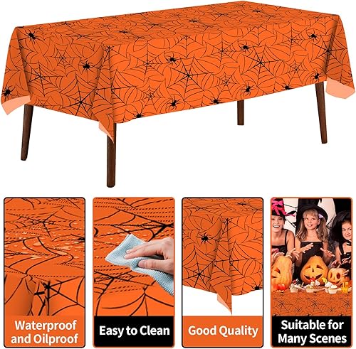 Miniatura 3 de Paquete de 4 manteles rectangulares de tela de araña de Halloween, 54 x 108 pulgadas, manteles rectangulares de tela de araña de plástico, manteles