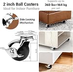 ENYKE 2" Roues Roulettes à Balle avec verrouillage latéral, roues anciennes pour meubles 360LBS, Ensemble de roulettes pivotantes en argent chromé 4 pour la table de café ottomane, 16 Vis incluses